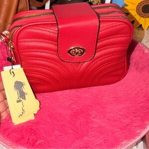 Free People Red Quilted Double-Zip Crossbody Bag